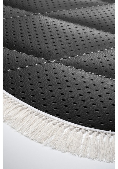Kaymaz Dijital Mutfak & Salon Halı Trend Saçaklı Oval Geometrik E5013 Siyah