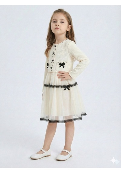 Xo Kids Siyah Fiyonk Ve Şerit Detaylı Tüllü Prenses Model Çocuk Elbise 3-7 Yaş 4427 Ekru Xo Kids Siyah Fiyonk Ve Şerit Detaylı Tüllü Prenses Model Çocuk Elbise 3-7 Yaş 4427 Ekru