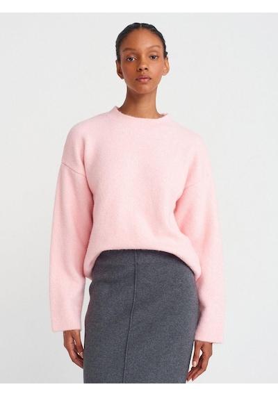 Dilvin 10640 Bisiklet Yaka Yumuşak Dokulu Triko Kazak-pembe-5918 Pembe