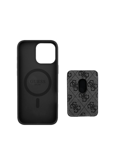 Apple Uyumlu iPhone 16 Pro Max Kılıf Guess Lisanslı Magsafe Özellikli 4g Desenli Çizgili Kartlıklı Siyah