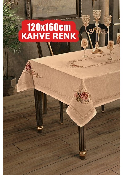 Dijital Baskılı Kanaviçe Tek Masa Örtüsü 120x160cm Kahve Renk Diğer