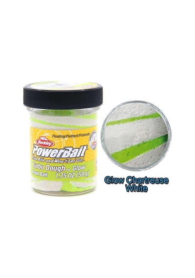 Berkley PowerBait Extra Doğal Kokulu Glitter (Simli) Alabalık Hamuru - Glow / White