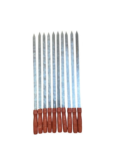 Mobilreyon- 10 Adet Ahşap Saplı Adana Kebap Kıyma Şişi-galvanizli Şiş 55 Cm