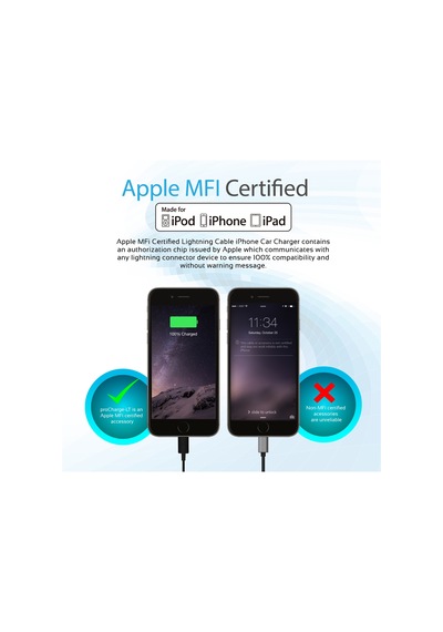 Promate iPhone Lightning Araç Çakmak Şarj Cihazı MFI Onaylı Siyah