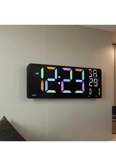 Wangxi 1 Adet 16 İnç Büyük Dijital Duvar Saati Siyah Rgb Alarm 4 Seviye Parlaklık Uzakt Siyah