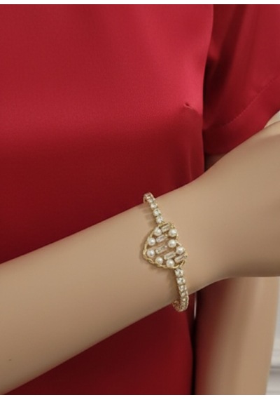 Xuping Zirkon Taşlı İnci Ve Kalp Detaylı Bileklik 9256 Bronz