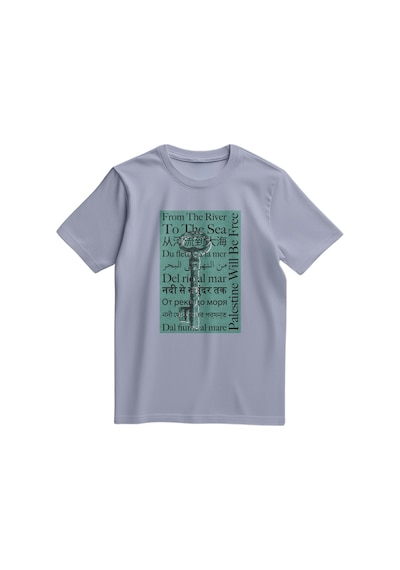 Unisex Kısa Kollu Dönüş Anahtarı Ve Çok Dilli "nehirden Denize" Sloganlı Tişört S - 2xl T300027 Gri