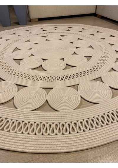 Mavaux Double Daisy Jüt Hasırlı Örgü Kilim Krem
