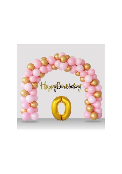 0 Yaş Retro Gold Pembe Balon Happy Birthday Banner Gold Rakam Doğum Günü Süsleme Çok Renkli