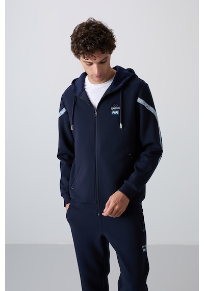 Tommy Life İndigo Pamuklu Kalın Yumuşak Dokulu Comfort Fit Baskılı Erkek Eşofman Takım - 85236 İndigo