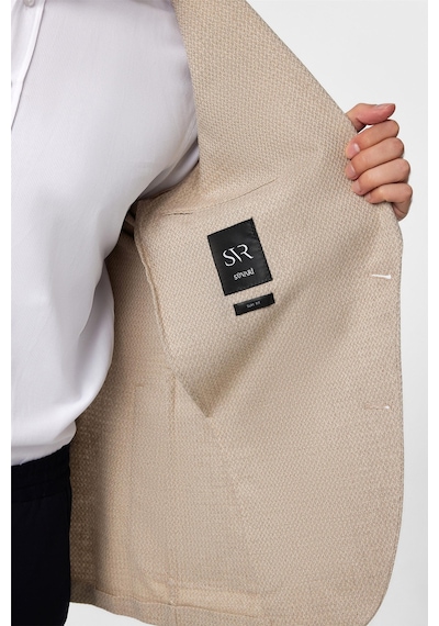 Süvari Bej Slim Fit Desenli Sivri Yaka 6 Drop Ceket