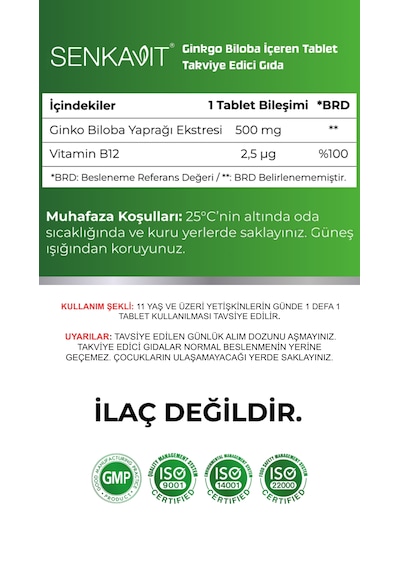 Senkavit Ginko Biloba Ve B12 İçeren 180 Li Tablet