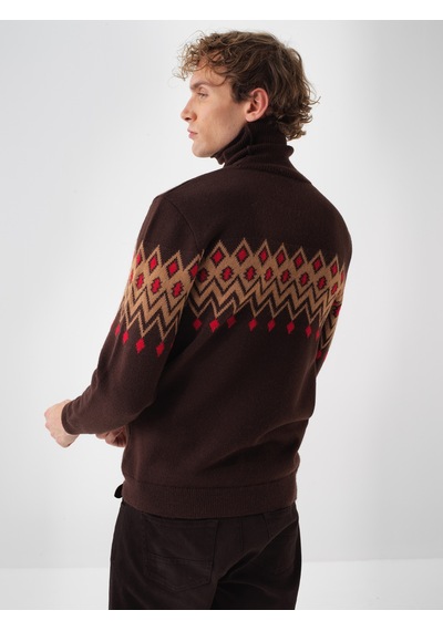 Xint Kahverengi Doğal Yün Dokulu Regular Fit Kazak 801827 Kahve