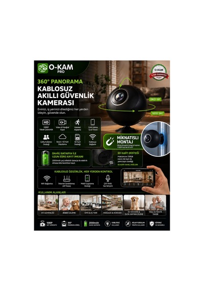 Okam Ok-104 Ekow Wifi Mini Bataryalı Balık Gözü Lens Kamera Küçük Boyut Siyah - 914153760