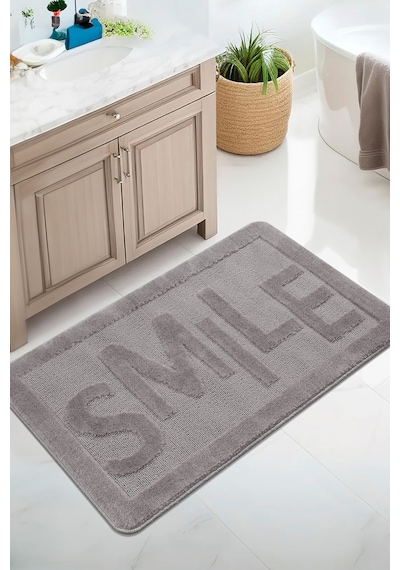 Doğal Kaymaz Taban Banyo Paspas Uzun Ömürlü Yumuşak Dokulu Su Emici Yıkanabilir Smile 60x100 Gri