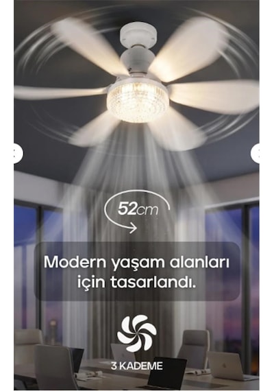 Feny Fn-f82 Zefira 3 Kademe Ultra Sessiz Uyku Mod 3000k-6500k Kristal Led Tavan Vantilatörü Kumanda