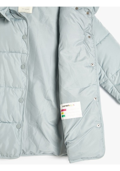 Koton Oversize Şişme Mont Çıtçıt Dik Yaka Detaylı Kapitone Mavi 5wkg00030aw Mavi