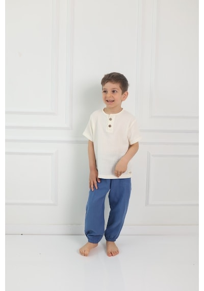 Mulberry Çocuk Müslin Şalvar Pantolon Nefes Alabilen Doğal Dokulu Günlük Rahat Alt Giyim Mavi Mulberry Çocuk Müslin Şalvar Pantolon Nefes Alabilen Doğal Dokulu Günlük Rahat Alt Giyim Mavi