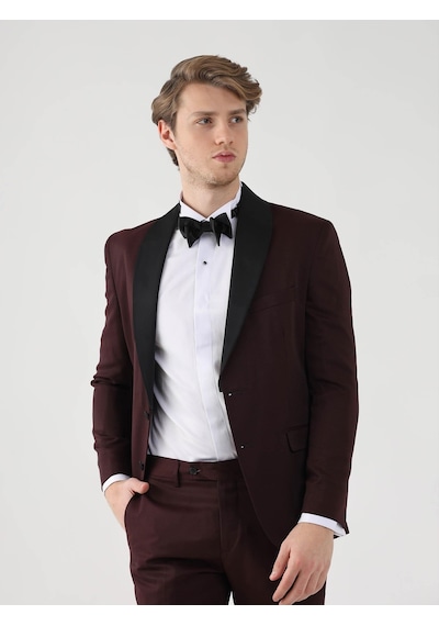 Dufy Bordo Erkek Slim Fit Sivri Yaka Smokin Takım - 92433 Bordo
