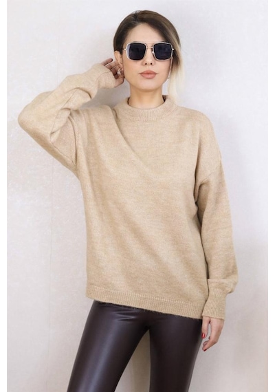 Ritnice Kadın Camel Oversize Basic Kazak - Çok Renkli
