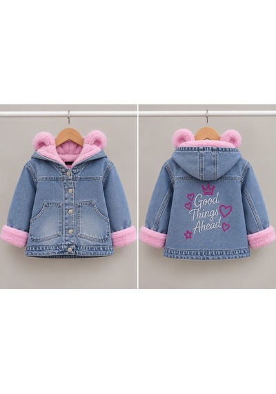 Toikids Kız Çocuk Kapüşonlu İçi Peluş Kürklü Kot Mont Kaban / Tek Parça Açık Pembe