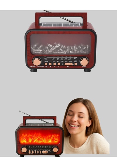 Solar Panelli Alev Işıklı Bluetooth Hoparlör Çoklu Giriş Uzun Pil Ömrü