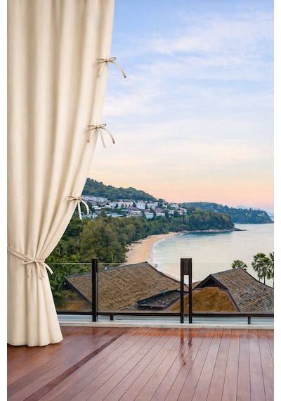 Su Geçirmez Balkon Perdesi Lüks Kornisli Bağcıklı Branda Balkon Brandası Bej