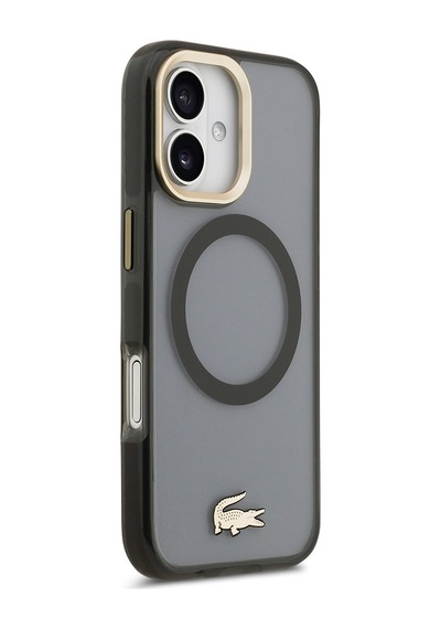 Apple Uyumlu iPhone 17 Kılıf Lacoste Lisanslı M-safe Şarj Özellikli Gold Timsah Logolu Buzlu Kapak Siyah Siyah