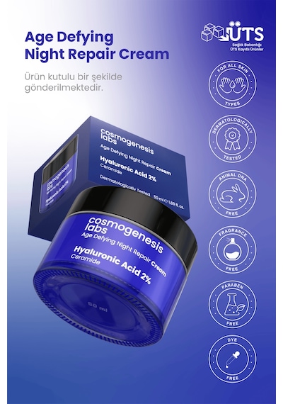 Cosmogenesis Labs Gece Kremi %2 Hyaluronik Asit 50ml -  Yoğun Nemlendirici Dolgunlaştırıcı Vegan