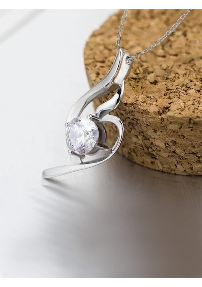 Brezza Lusso Jewelry Enesstore Gümüş Melek Kalbi Taşlı Kadın Kolye Küpe Set