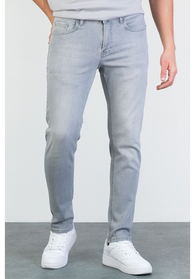 Erkek Gri Slim Fit Dar Kesim Esnek Likralı Denim Jeans Kot Pantol (524238244)