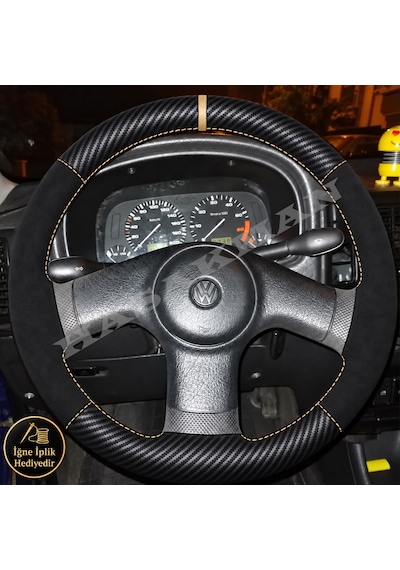 Volkswagen Vento Dikme Direksiyon Kılıfı Alcantara Süet Mat Karbon Bej Yüzük Ve Dikiş 3 Kollu-tuşsuz 1995-1998