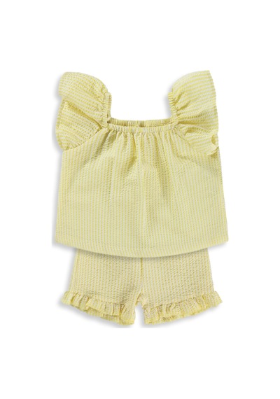 Civil Baby Çizgi Empirmeli Fırfır 6-18 Ay Takım - Sarı Açık Sarı