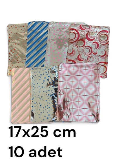 Hediye Paketi 17x25cm 10 Adet Kendinden Bantlı Yapışkanlı Metalize Hediye Poşeti 10pcs Hediye Paketi 17x25cm 10 Adet Kendinden Bantlı Yapışkanlı Metalize Hediye Poşeti 10pcs