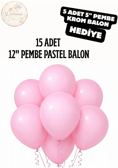 Pastel Balon Seti 15 Adet Krom Balon Hediyeli Doğum Günü Parti Balonu Pembe
