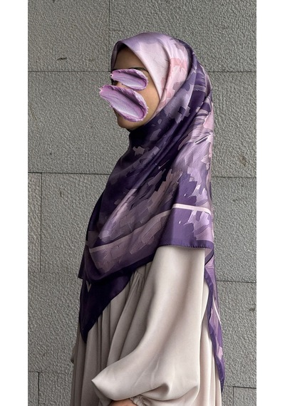 Qalortex Scarf Pamuklu Soft Luna Desen Eşarp-lila