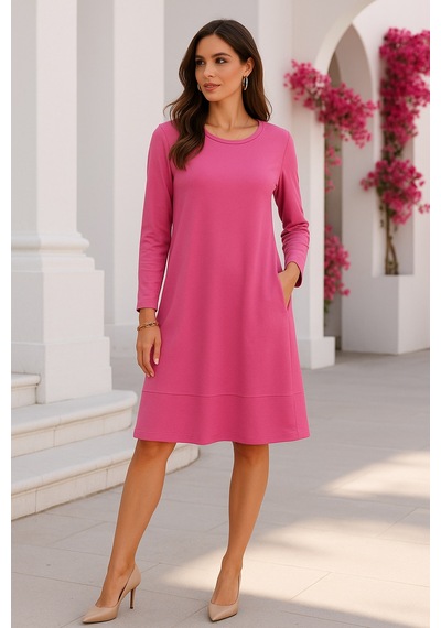 Rich Kadın Pembe Gizli Cepli Uzun Kollu Elbise Pembe