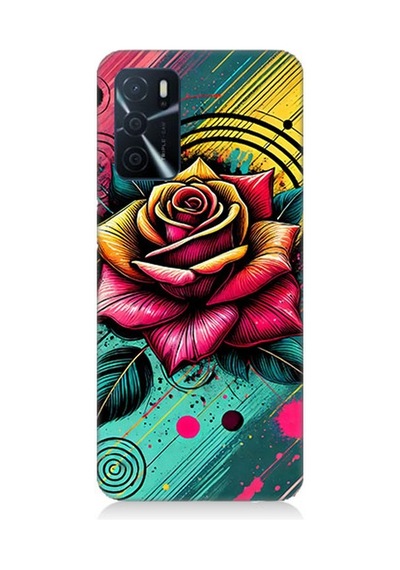 Oppo A55 Uyumlu Neon Gül Renk Patlaması Desenli Silikon Kılıf Çok Renkli