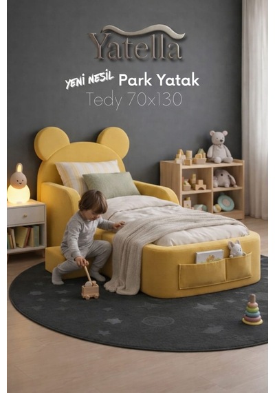 Yatella Luxury Tedyy Baza ve Başlıklı Montessori Full Sünger Yatak Seti 70 X 130 Sarı