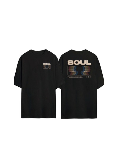 Thewert Unisex Soul, Ruh Ön Arka Baskılı Sıyah Oversize T-shirt Siyah