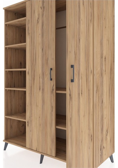 Kronos Dolap 7 Raflı 2 Kapaklı Tek Askılı 132x59x195 Çam-çam/çam Çam
