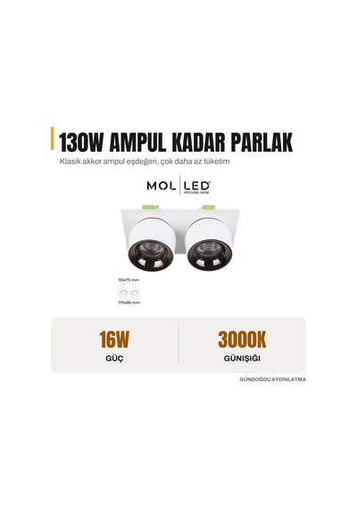 Molled Vindor Serisi 2x8w İkili Sıva Altı Led Spot Dış Beyaz İç Platin 3000k - Mol5042-1