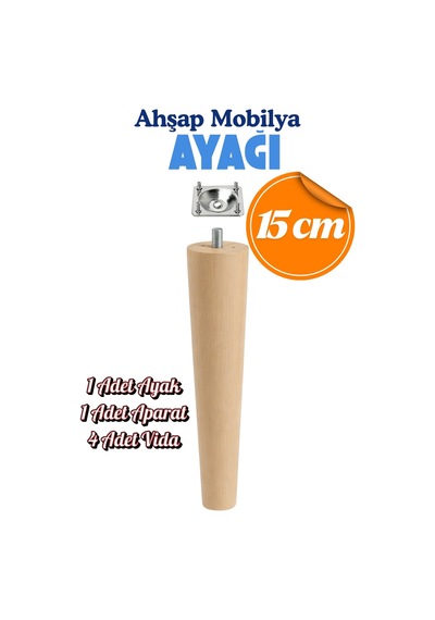 1 Adet Ahşap Dolap Mobilya Koltuk Kanepe Ayağı Ayakları M8 15 Cm Ham Ahşap Bağlantı Aparatlı Kahverengi Kahverengi
