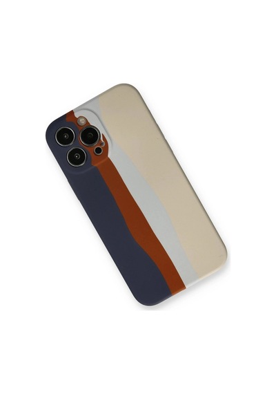 Durukar iPhone Uyumlu 13 Pro Kılıf Ebruli Lansman Silikon - Lacivert-krem