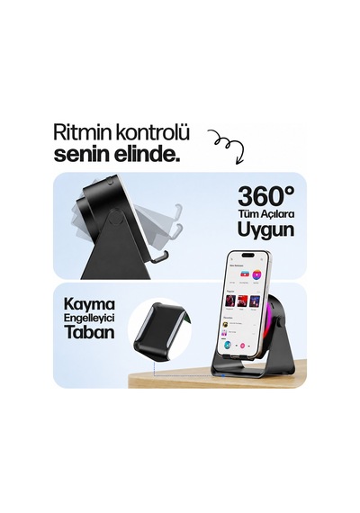 Soundpad 5ın1 - 5w - 2000mah Temas İle Ses Yükseltme - Telefon Stand - Usb-c Şarj Siyah İndiksiyon Ses Yükseltici Bluetooth Hoparlör Speaker Ekd-s10 5705