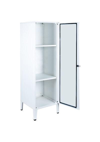 Alfahome Ziglat Serisi Cam Kapaklı Kilitli Metal Home Office Dolabı Beyaz Ral 9003 450x1390x450 Mm