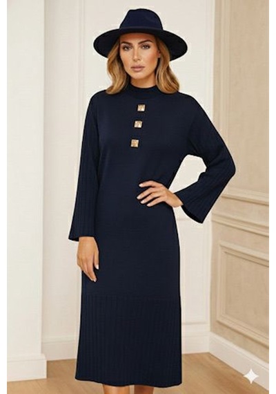 Onno Style Women Triko 3 Düğme Elbise Lacivert