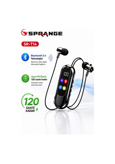 Sprange Bluetooth 5.4 Kulaklık 120 Saat Pil Ömrü Hi-fi Ses Tf Kart Destekli Type-c Şarj Srt14r