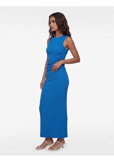 Koton Bürümcük Kumaş Drape Detaylı Dokulu Midi Kobalt Mavi Kalem Etek Mavi 6sak10005uk