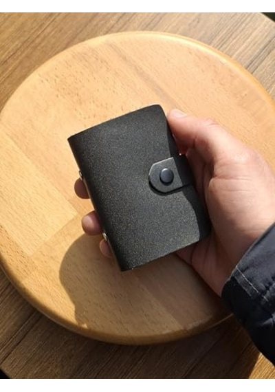 Xmlbayiciniz Kredi Kartlık Hakiki Deri İçi Şeffaf 10 Bölmeli Mini Kartlık Kartvizitlik 9 X 7 Cm Siyah Genel